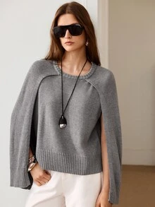 Anewsta Essential Atasan/Balutan/Jilbab Pullover 2-in-1 Warna Polos Elegan Mewah untuk Musim Gugur/Dingin, Cocok untuk Brunch atau Kerja (Abu-abu) - Grey - View 10