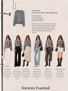 Anewsta Essential Atasan/Balutan/Jilbab Pullover 2-in-1 Warna Polos Elegan Mewah untuk Musim Gugur/Dingin, Cocok untuk Brunch atau Kerja (Abu-abu) - Grey - View 3