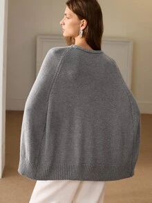 Anewsta Essential Atasan/Balutan/Jilbab Pullover 2-in-1 Warna Polos Elegan Mewah untuk Musim Gugur/Dingin, Cocok untuk Brunch atau Kerja (Abu-abu) - Grey - View 11