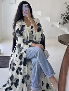 Yasmyna 女款梭織數位印花長袖優雅浪漫阿拉伯式長袍 - 彩色 - 查看 1