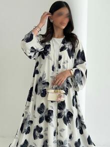 Yasmyna 女款梭織數位印花長袖優雅浪漫阿拉伯式長袍 - 彩色 - 查看 3