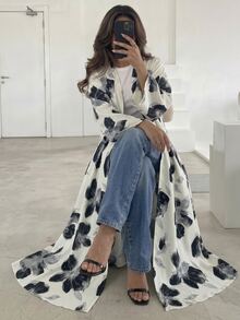 Yasmyna 女款梭織數位印花長袖優雅浪漫阿拉伯式長袍 - 彩色 - 查看 5
