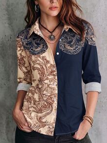 Selamara Women's Elegant, Slim-Fit, Long-Sleeved Color-Block Shirt For Worknew For Autumn/Winter. - Multicolor - View 3