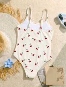 SHEIN Young Girls' Minimalist Casual Spaghetti Strap One-Piece Swimwear, Suitable For Summer - Multicolor - View 3