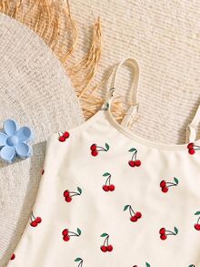 SHEIN Young Girls' Minimalist Casual Spaghetti Strap One-Piece Swimwear, Suitable For Summer - Multicolor - View 4