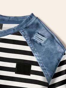 Resyla Women's Colorblock Striped Crew Neck Pullover Sweatshirt - Multicolor - View 3