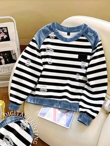 Resyla Women's Colorblock Striped Crew Neck Pullover Sweatshirt - Multicolor - View 1