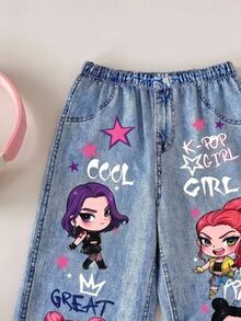 SHEIN Baby Girl Casual Daily Long Pants With Pocket, Letter And Cartoon Pattern,Suitable For Autumn And Winter - Multicolor - View 4