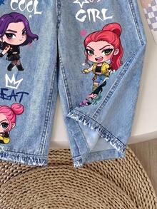 SHEIN Baby Girl Casual Daily Long Pants With Pocket, Letter And Cartoon Pattern,Suitable For Autumn And Winter - Multicolor - View 5