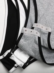 SHEIN 青少年女孩黑白灰拼色三角式連身套裝休閒時尚運動風 - 彩色 - 查看 6
