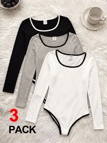 SHEIN 青少年女孩黑白灰拼色三角式連身套裝休閒時尚運動風 - 彩色 - 查看 1
