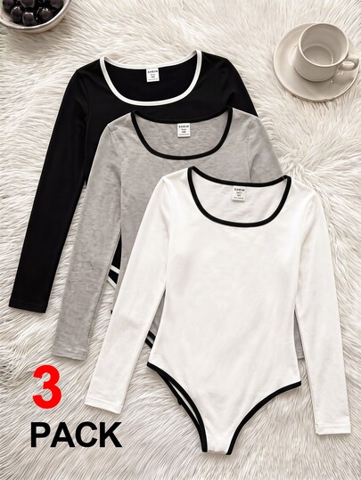 SHEIN Teen Girl Black White Grey Colorblock One-Piece Triangle Set Casual Fashion Sports