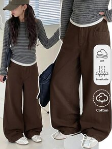 SHEIN Tween Girl Y2k Vintage Street Returns College Simple Basic Comfortable Nostalgic Loose For Soft Daily-Wear And Rave Festival And Streetwear - Brown - View 2
