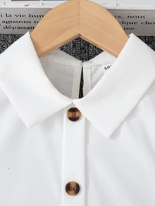 SHEIN Elladie kids 3 件套年轻女孩简约长袖衬衫、菱形格子背心和百褶裙校园风格服装 - 棕色 - 查看 5