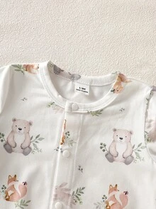 SHEIN 白色秋季可愛節日新生兒嬰兒服裝禮品套裝 5件組 嬰兒連身衣套裝 花卉印花森林動物 嬰兒服飾 包巾 & 浴袍 - 杏色 - 查看 4