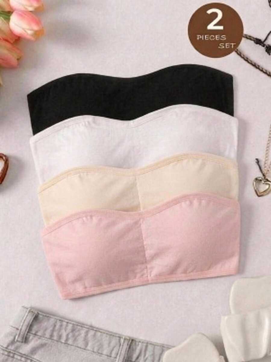 SHEIN ملابس علوية بدون حمالات بلون موحد للفتيات المراهقات، مناسبة للخريف/الشتاء/جميع الفصول، قطعة واحدة - أبيض وأسود - مشاهدة 1