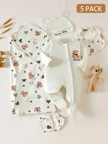 SHEIN Newborn Baby Clothes Gift Set, Spring/Summer New Style Layette Outfit, Infant Romper Suit, Shower Gift White Cute Unisex - Beige - View 2