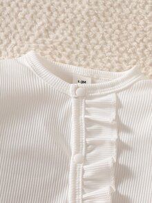 SHEIN 新生兒蝴蝶結印花可愛嬰兒連身褲 + 帽子 秋季新款 - 白色 - 查看 8