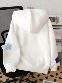 SHEIN Tween Girls Black Gray Blue Three-Color Floral Print Pattern Sweatshirt Cute Casual Everyday - White - View 3