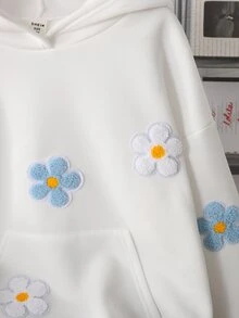 SHEIN Tween Girls Black Gray Blue Three-Color Floral Print Pattern Sweatshirt Cute Casual Everyday - White - View 4
