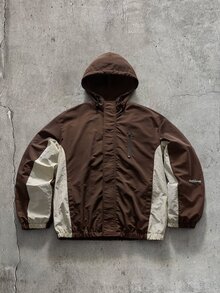 AXEPEAK 男士梭織時尚休閒寬鬆拼接開襟夾克 - 棕色 - 查看 3