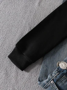 SHEIN 1件青少年女孩復古暗黑風夾克外套，長袖抓絨，秋季服飾，日常街頭校園出遊約會派對穿搭，秋冬款 - 黑色 - 查看 3