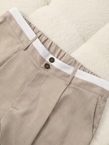 GlowEve CURVE Plus Size Women's Early Autumn Two-Tone Fabric Apricot And White Waistband Design Minimalist Fashion Shorts With Side Pockets, Suitable For Commuting And Daily Wear - Multicolor - View 9