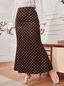 Modelyn 大尺碼女款棕色印花高腰優雅1950年代復古魚尾裙，適合早午餐、辦公室、秋季穿著 - 咖啡棕 - 查看 3