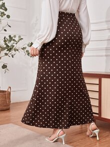 Modelyn 大尺碼女款棕色印花高腰優雅1950年代復古魚尾裙，適合早午餐、辦公室、秋季穿著 - 咖啡棕 - 查看 6