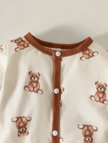 SHEIN 新生兒春/夏新款嬰兒連身衣套裝禮盒，適合新生兒秋季穿著 - 棕色 - 查看 8