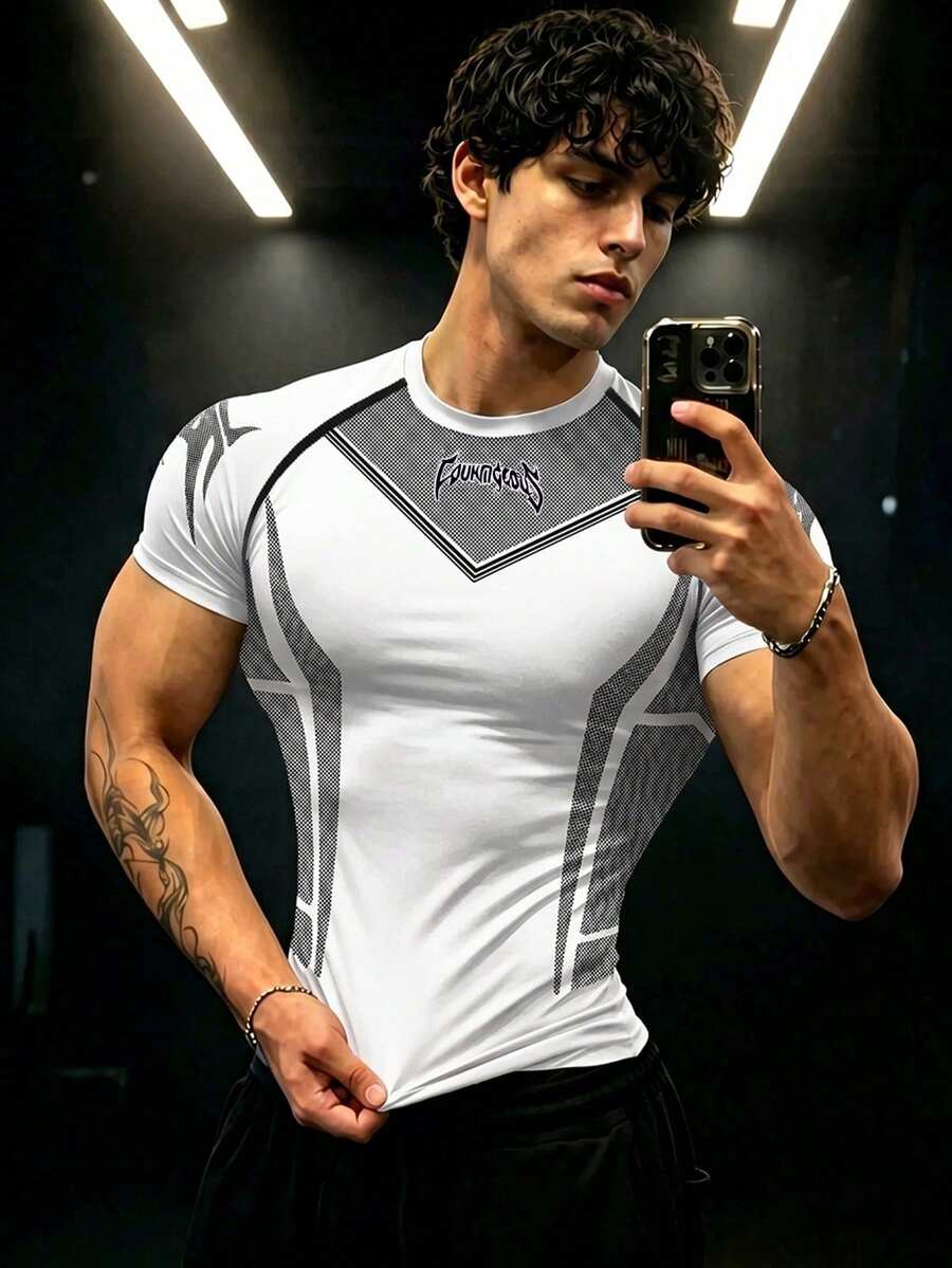 GymBeat Men's Plus Size White Contrast Color Casual Short Sleeve Sports T-Shirt Gym Sports Summer - Black - View 1