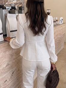 Serisse Women's Casual Versatile Solid Color Lantern Sleeve Blouse Elegant - White - View 2