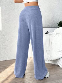 Velisys Velisys Women's Simple Solid Color Drawstring Waist Loose Wide Leg Sports Pants Wide Leg Sweatpants - Blue - View 3