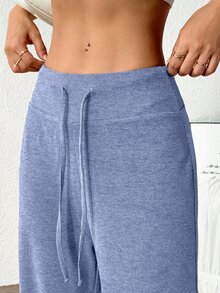 Velisys Velisys Women's Simple Solid Color Drawstring Waist Loose Wide Leg Sports Pants Wide Leg Sweatpants - Blue - View 6