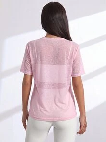 Slayform Slayform Casual Athleisure Versatile Solid Color Short Sleeve Sports T-Shirt Gym Light Pink Summer - Pink - View 2