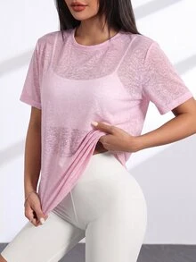 Slayform Slayform Casual Athleisure Versatile Solid Color Short Sleeve Sports T-Shirt Gym Light Pink Summer - Pink - View 4