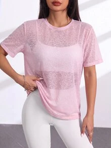 Slayform Slayform Casual Athleisure Versatile Solid Color Short Sleeve Sports T-Shirt Gym Light Pink Summer - Pink - View 3