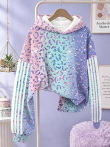 SHEIN Sparklyn 少女夢幻漸層豹紋抓絨內裡帽 T，舒適秋冬穿搭，針織寬鬆 Y2K 風格，開學季，隨機 1 件 - 彩色 - 查看 4