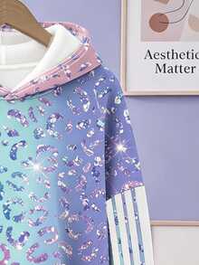 SHEIN Sparklyn 少女夢幻漸層豹紋抓絨內裡帽 T，舒適秋冬穿搭，針織寬鬆 Y2K 風格，開學季，隨機 1 件 - 彩色 - 查看 5