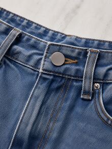 Zerodot Celana Jeans Wanita Biru Denim Model Lurus dengan Detail Renda yang Elegan, Cocok untuk Pesta, Jalan-jalan, Musim Gugur/Pra-Musim Gugur - Light Wash - View 7