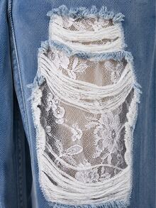 Zerodot Celana Jeans Wanita Biru Denim Model Lurus dengan Detail Renda yang Elegan, Cocok untuk Pesta, Jalan-jalan, Musim Gugur/Pra-Musim Gugur - Light Wash - View 6
