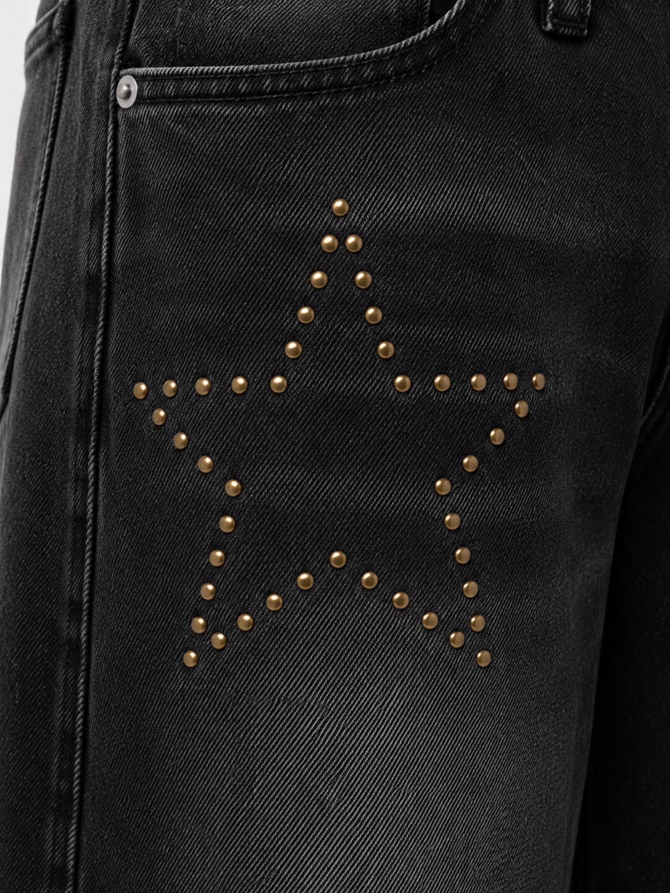 Black Wash Denim Wide Leg Studded Star Detail Jeans, view 5