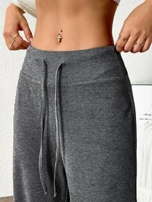 Velisys Velisys Women Casual Drawstring Waist Loose Wide Leg Sports Pants - Dark Grey - View 6