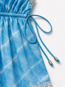 Zerodot Women Blue Embellished Border Printed Elegant Tank Top Party Going Out Summer - Baby Blue - View 6