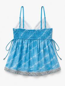 Zerodot Women Blue Embellished Border Printed Elegant Tank Top Party Going Out Summer - Baby Blue - View 8