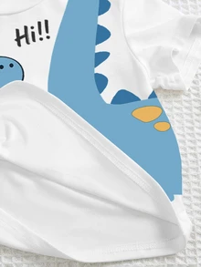 Baby Boy Cartoon Dinosaur Pattern Casual Minimalist T-Shirt Set Suitable For Summer - Multicolor - View 5