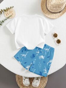 Baby Boy Cartoon Dinosaur Pattern Casual Minimalist T-Shirt Set Suitable For Summer - Multicolor - View 2
