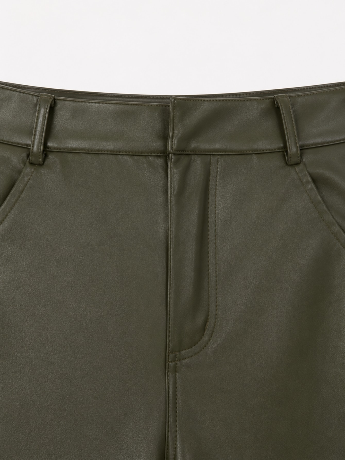 Olive Slim Fit Mid Rise Leather Pants Casual, view 6