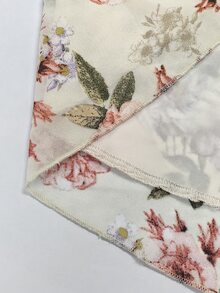 Sweetra 大尺碼女款春夏甜心領方領花卉印花雪紡荷葉邊短袖法式優雅復古可愛浪漫度假中長度鬱金香洋裝 粉色 - 杏色 - 查看 3