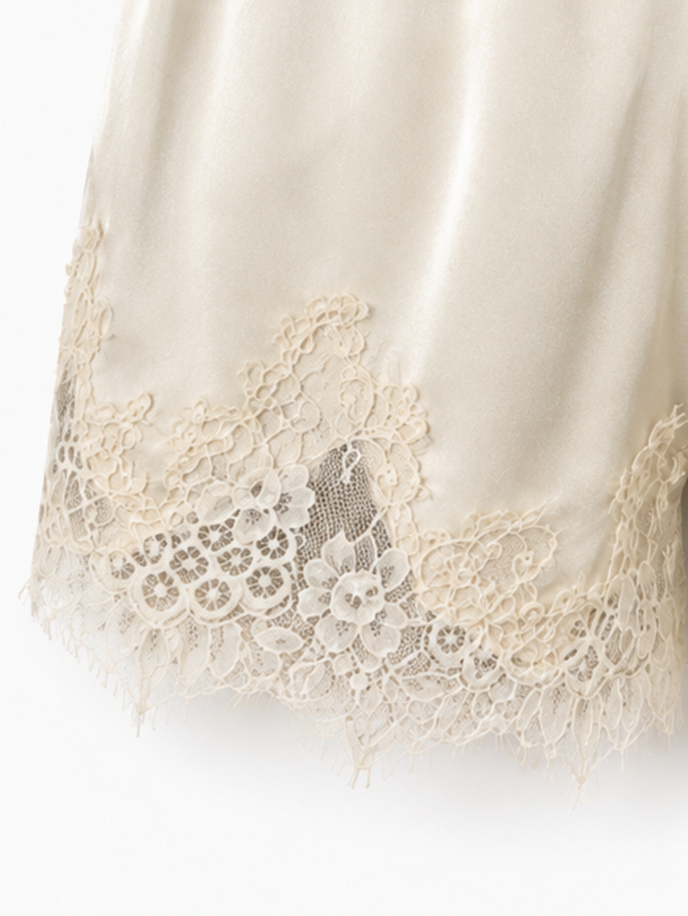 Ivory Satin Lace Detail Shorts, view 7